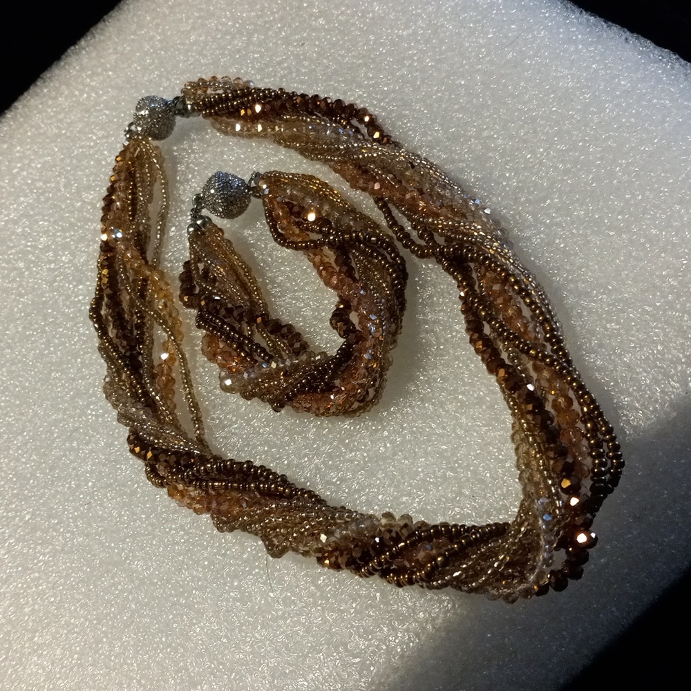 Multi strand, multi color, necklace and bracelet.
